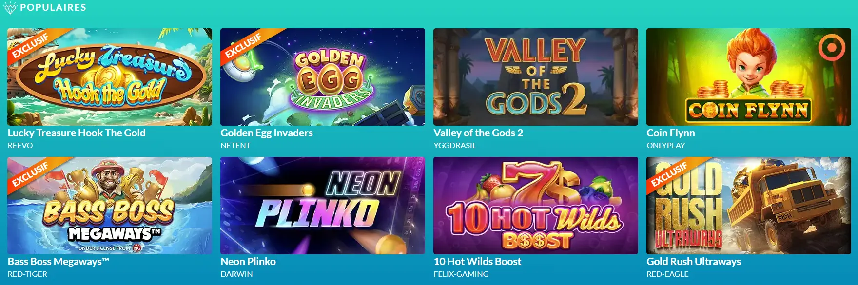 jeux casino au Lucky Treasure